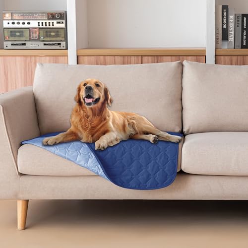 Image of gogobunny 100% Double Sided Waterproof Dog Blanket Soft Pet Bed Cover Reversible Protect Furniture Couch Sofa Car for Puppy Large Dog Cat (Dark Navy /Light Navy, 30x30 Inch (Pack of 1))