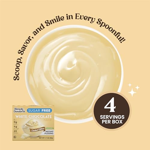 Image of Simply Desserts White Chocolate Instant Pudding, Sugar-Free, 6-Pack - Healthy Dessert, Keto Snacks, Vegan & Diabetic-Friendly, Kosher, 1.7 Oz Ea
