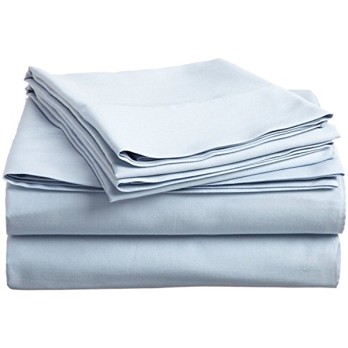 Combed Cotton, 300 Thread Count; Deep-Fitting Pocket, Soft & Smooth 4-Piece California King Sheet Set, Solid Light Blue