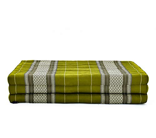 Image of Leewadee Trifold Mattress XL - Comfortable Thai Massage Pad, Foldable Relaxation Floor Mattress Filled with Kapok, Perfect to Use as a Sleeping Mat 79 x 39 inches, Green