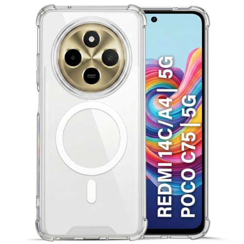Image of TRUEUPGRADE Back Cover for Redmi A4 5G | Poco C75 5G | 14C 5G | Poco M7| Mag-Safe Printed Transparent Case | Hard PC Back + Soft TPU Bumper | Magnetic Print Shockproof Protective Cover | Crystal Clear