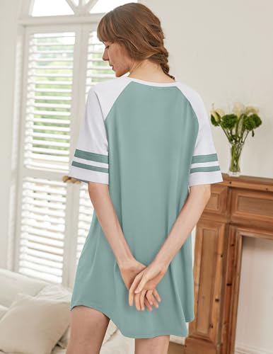 Ekouaer Cotton Nightgowns for Women Short Sleeve Sleep Shirts Crew Neck Night Shirts Soft Color Block Night Gown3
