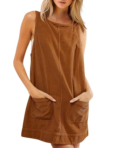 Womens Corduroy Overalls Dress Free Mini Dresses People Skirtall Dupes Fashion Jumper Pinafore with Pockets