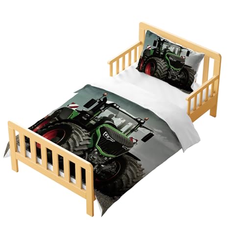 CXYXHW Parure de lit Tracteur 2 pièces pour Enfant - 90x190cm - avec 1 taie d'oreiller - Housse de Couette Tracteur Impression - avec Fermeture éclair (Tracteur A,90x190cm)