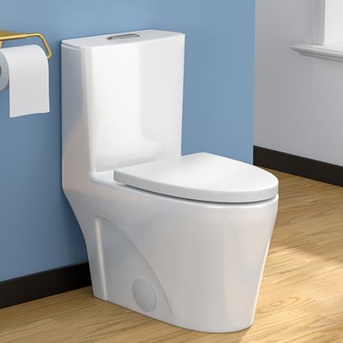 Lordear One Piece Elongated Toilet, 16.5'' Height Comfort Chair Seat, Compact White Toilet for Bathrooms, Dual Flush High Efficiency, 1.24/1.6 GPF, 12'' Rough-in, DOE Certified, Type 338