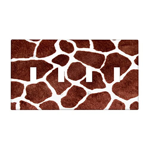 Giraffe 4 Gang Light Switch Cover, Fashion Wild Animals Fur Giraffe Skin Quad Toggle Wall Plate Decorative Electrical Switchplate Cover Faceplate for Kitchen Bathroom Home Art Wall Panel Decor