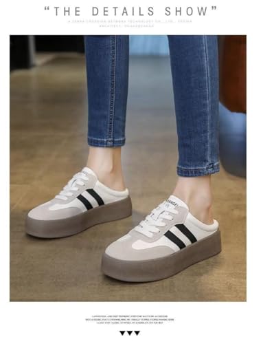 Backless Tennis Shoes for Women Wide Mule Sneakers Slip on Backless Sneakers Platform Canvas Mules Non Slip Chunky Thick Sole Lace Up Breathable Mesh Casual Walking Slides Lightweight Round Toe Girl4