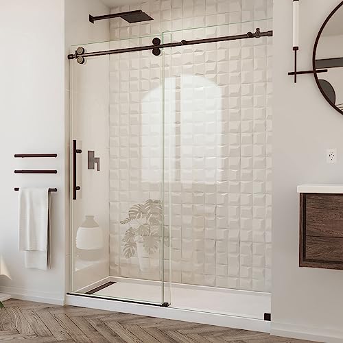 DreamLine Enigma-XO 56-60 in. W x 76 in. H Fully Frameless Sliding Shower Door in Oil Rubbed Bronze,...