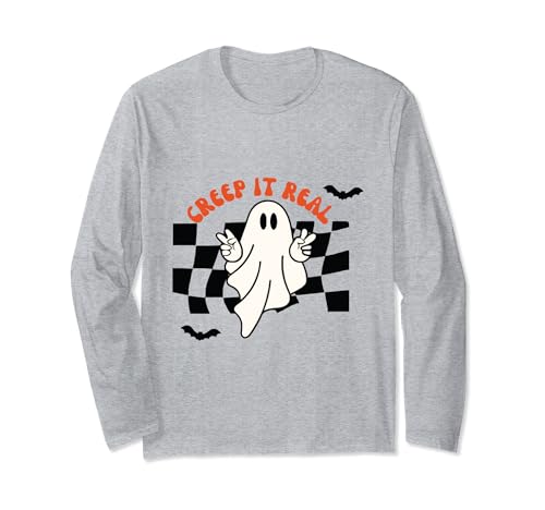 Creep It Real Skateboarding Ghost Retro Disfraz de Halloween Manga Larga