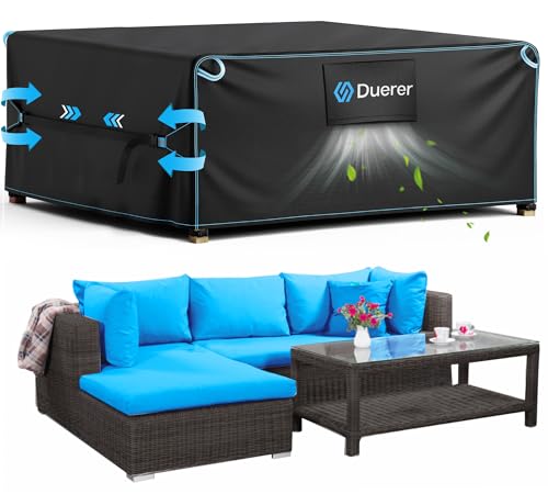 Duerer Garden Furniture Covers Waterproof 420D Outdoor Patio Furniture Covers 180 x 120 x 74cm, for Furniture Set, Sofa, Table and Chair Set Cover, Anti-UV Rain Snow Dust Wind-Proof with Air Vent