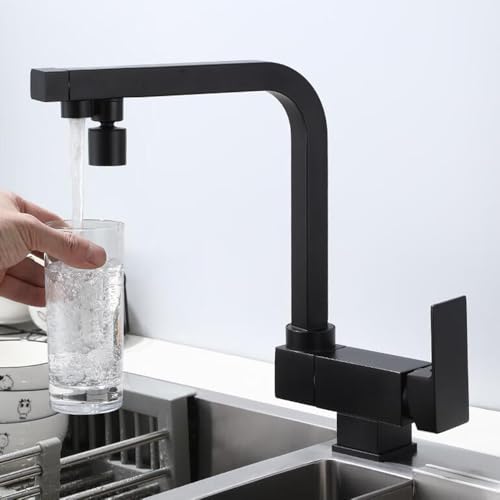 Robinet 3 voies cuisine noir mitigeur eau purifiée chaude et froide