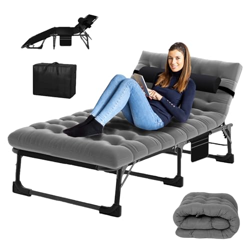 soliles Portable Folding Camping Cot, Adjustable 4-Position Adults Reclining Chairs with Mattress,Outdoor Patio Folding Lounge Chair Sleeping Cots Bed, Perfect for Camping, Pool, Beach, Patio
