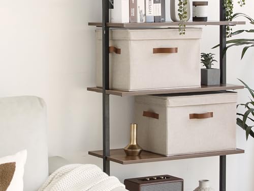 Image of StorageWorks Fabric Storage Bins with Lid, Decorative Storage Boxes for Shelves, Stackable Closet Organizer Basket with Handles, Large, Brown and Beige, 2-Pack