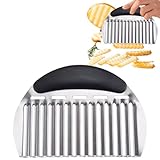 JAYVAR Large Crinkle Cutter French Fry Cutter, Large Crinkle Potato Cutter Wavy Chopper, Stainless Steel Wavy Slicer Crinkle Cutting Chopping Tools with Handle for Carrot Vegetable