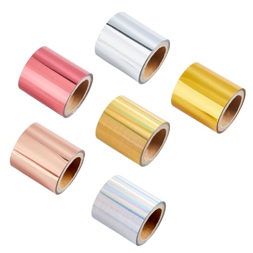SUPERFINDINGS 6 Rolls 6 Colors Total 60m PET Hot Foil Transfer Roll Hot Foil Stamping Paper 4cm Width Heat Transfer Foil Elegance Craft Paper 10m/Roll