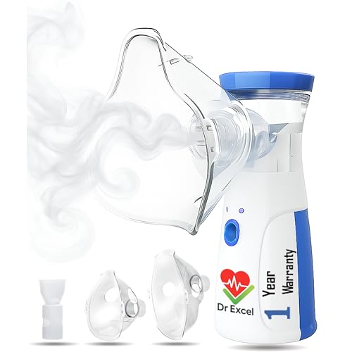 Image of Portable Mesh Nebulizer Machine for Kids & Adults with 2 Masks, 1 Mouth Piece and 2 Cells,Mini Handheld Ultrasonic Inhaler, Low-Noise Steam Vaporizer for Home & Travel, 3 Speed Modes, Silent and Portable - 1 Year Warranty