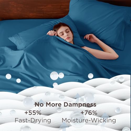 Image of Bedsure Twin XL Sheets Dorm Bedding, GentleSoft Breathable Extra Long Twin Sheets & Pillowcases, Moisture Wicking Cooling, Deep Pocket Fits Mattress Up to 21 Inches Thick, Teal Blue