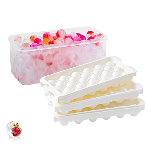 Fiewmay Round Ice Cube Tray Storage Bin and Lid, 3 Packs Ice Ball Maker for Freezer, Easy Pop Out Small Circle Ice Ball for Chilling Cocktail Whiskey Tea Coffee(White) -  BG-036