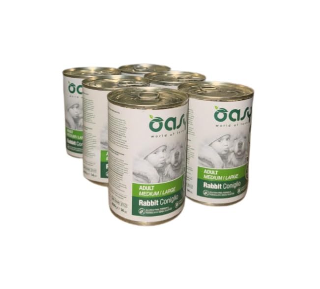 Oasy cane patè Grainfree Monoproteico gusto CONIGLIO | 6 lattine da 400 grammi l'una.