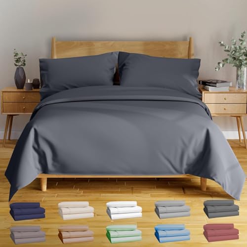BAMPURE Luxury Series Full Sheet Set - 100% Pure Viscose derived from Bamboo Sheets Full Size Sheets Set - Super Soft Viscose Bamboo Cooling Sheets for Hot Sleepers - Up to 16’’ Deep Pocket (C Gray)