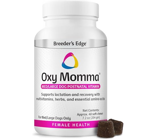 Breeders Edge Oxy Momma Soft Chews Postnatal Vitamin Supplement for Lactating Dogs and Cats Supports Recovery Hormones and Next Pregnancy - for Medium & Large Dogs 40ct Soft Chews