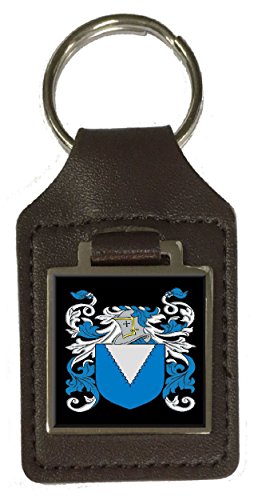 Porte-clés en cuir marron et blason de famille Mongan, le cadeau ancestral idéal