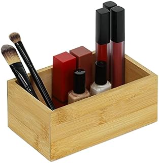 Relaxdays Bamboo Organiser Box, Narrow, Long, Storage for Kitchen, Bathroom, Office, HxWxD: 6.5 x 16.5 x 10 cm, Natural