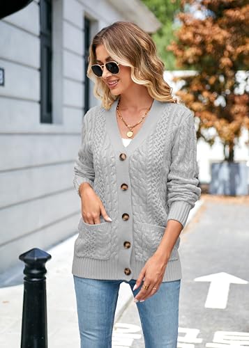 Image of Womens Cardigan Sweaters Cable Knit Sweater 2026 Fall Winter Chunky Open Front Button Down Coats with Pockets