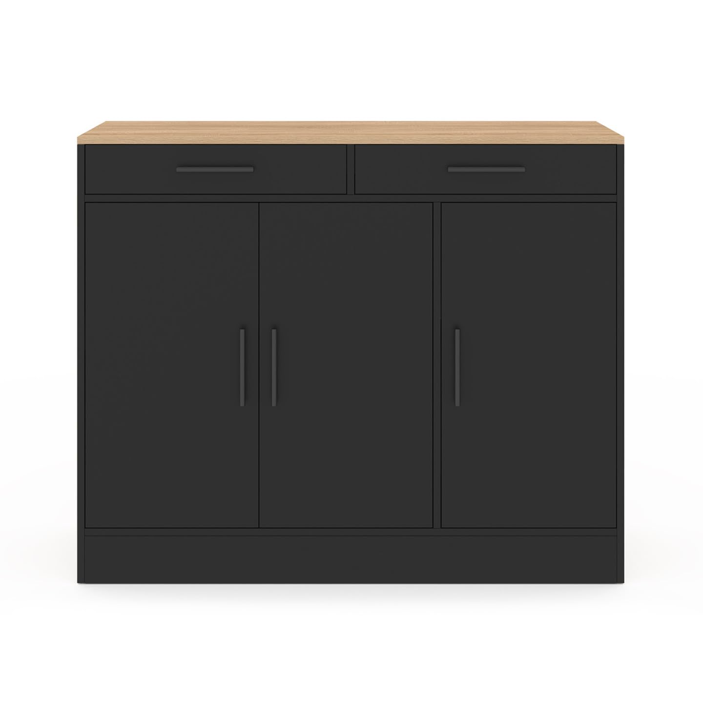 IDMarket - Buffet Bas de Cuisine 110 cm Alto façon hêtre et Noir | Avec rangements