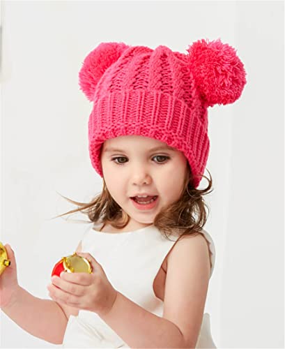 Urban Virgin Baby Girl Kids Hats Infant Toddler Beanies Cable Knit Pom Pom Ears Winter Cap Hats For Girls 1-5 Years Rosered #TOP4
