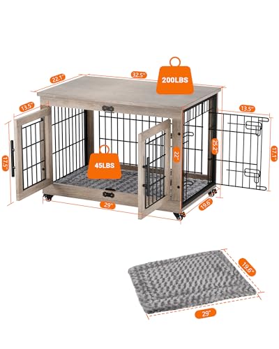image for YaFiti Dog Crate Furniture with Cushion, Wooden Dog Kennel with Double