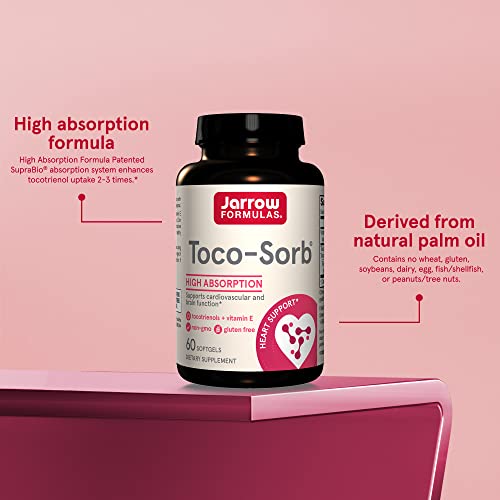 Jarrow Formulas Toco-Sorb - 60 Softgels - Cardiovascular Health & Brain Function Support - High Absorption Formula - Mixed Tocotrienols & Vitamin E Supplement - Up To 60 Servings #TOP4
