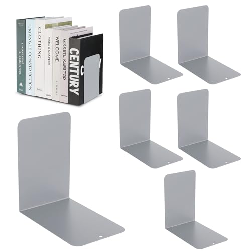 Gowkeey 6 Pièces Serre Livre Metal, Cale Livre Bibliothèque Multifonction, Bloc Livre pour Étagère avec Tapis Antidérapant, Mental Bookend, pour Bureau, Maison, École, Bibliothèque (15*15*10cm, Gris)