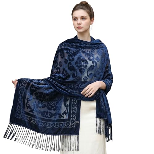 Zidoley Pashmina - Bufanda de novia y estola para novia, elegante y suave, accesorio de novia ligero para bodas, ceremonias de boda y eventos nocturnos, azul marino, 1