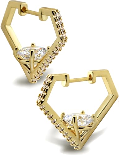KZZENKI Gold Huggie Hoop Earrings for Women Men, Diamond Shaped