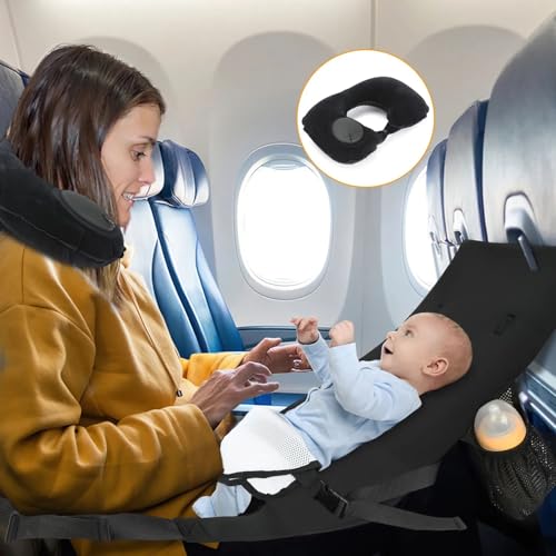 Toddler Airplane Seat Extender & Travel Bed with Neck Pillow – Baby Travel Essentials for Flying – Fits Economy Seats - todller Travel Bed - Baby Flight Bed on Lap, Baby seat Extender - Black Color