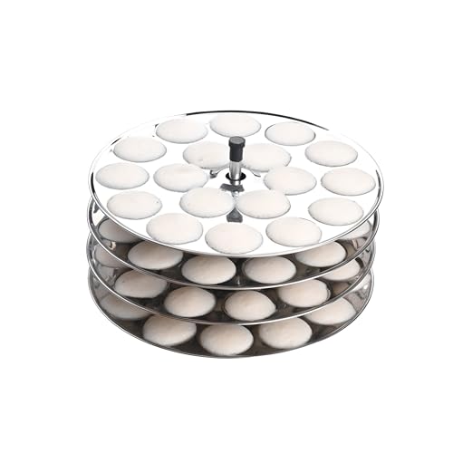 Image of Premium Stainless Steel 4 Mini Idli Plates | Mini Idli Stand | Mini Idli Maker 72 Idlies With Stand, Silver