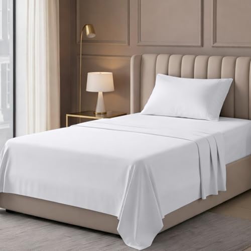 Image of Hotel Twin Size Sheet Set - 3 Piece Luxury Bedding Sheets, Deep Pocket Soft & Breathable Microfiber Bed Sheets, 1 Fitted Sheet, 1 Flat Sheet and 1 Pillowcase - Oeko Tex (White)