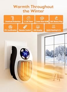Chauffage d'appoint 450 W - Prise murale programmable - Chauffage électrique sûr et silencieux avec télécommande, écran LED, thermostat réglable, minuterie et protection contre la surchauffe