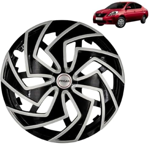 Prigan Wheel Cover for Sunny 14 Inch Black Silver Wheel Cap (Available in 13,14 Inch) (Set of 4 Pcs) (Press Fitting) Model- Spider BS-14