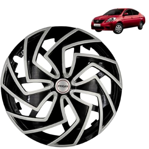 Prigan Wheel Cover for Sunny 14 Inch Black Silver Wheel Cap (Available in 13,14 Inch) (Set of 4 Pcs) (Press Fitting) Model- Spider BS-14
