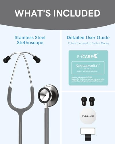 Image of FriCARE Dual Head Stethoscope - Stethoscopes for Nurses, Medical Nursing Students, Paramedics /EMT /LVN /VNA Backup Estetoscopio, Haze Grey Tube, Stainless Steel Chestpiece