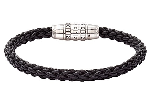 Tateossian 777 Silver And Black Leather Bracelet With 777 For Good Luck, Large 41Cm #TOP1