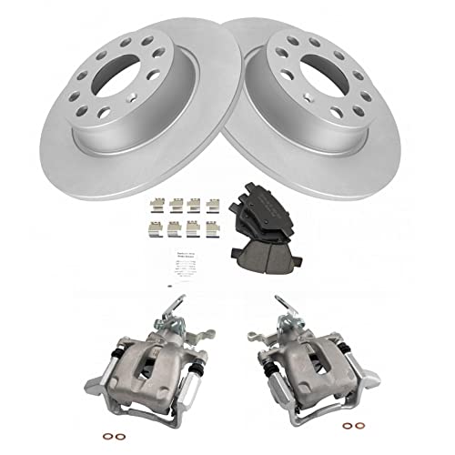 Image of TRQ Rear Brake Pad and Rotor Set Ceramic G Coated Rotors Calipers Hardware | For 2010 Volkswagen Jetta