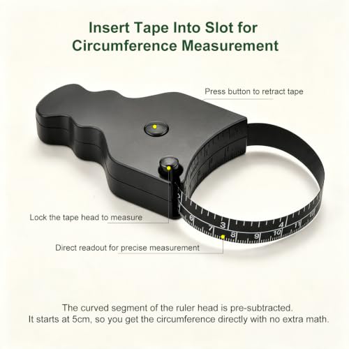 WINTAPE Mètre ruban pour le corps - 150 cm (60"), utilisation à une main, design compact et ergonomique - Moyen précis et confortable pour perdre du poids et faire travailler les muscles (noir) – vue 4