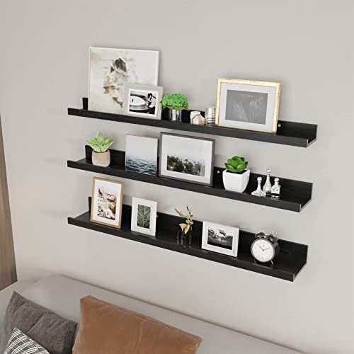 Giftgarden 36 Inch Black Floating Shelves For Wall Woodgrain Picture Ledge Large Photo Shelf For Bedroom Living Room Kitchen Bathroom Storage Shelving, Set Of 3 Different Sizes #TOP1