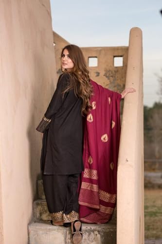 Image of GoSriKi Kurta Set for Women Viscose Solid | Kurti Set for Woman | Kurta Pant Dupatta 3 Piece Outfit | V Neck Full Sleeve Regular Fit Ethnic Dress Stylish Womens Clothing Trendy Outfit