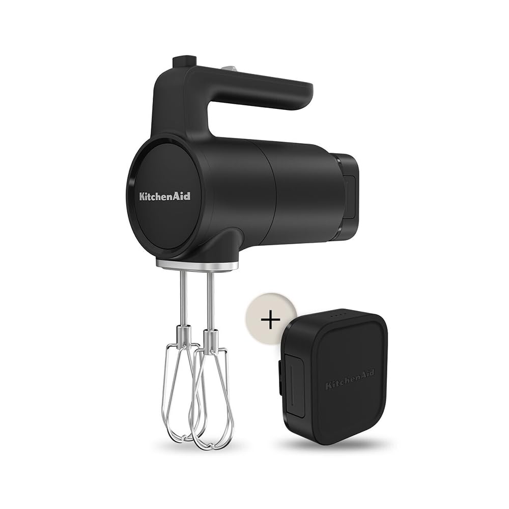KitchenAid Batidora de varillas inalámbrica - Go Cordless - 7 velocidades y soft start - Varillas Turbo de acero inoxidable - Batidora de reposteriá potente - Negro - Con batería