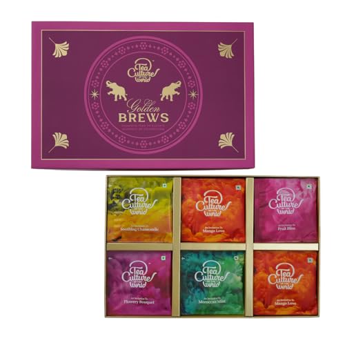 Image of Tea Culture of the World Golden Brews - Premium Luxury Tea Gift Set | 60 Exquisite Pyramid Teabags | 6 * 20 g | Elegant Festive Packaging