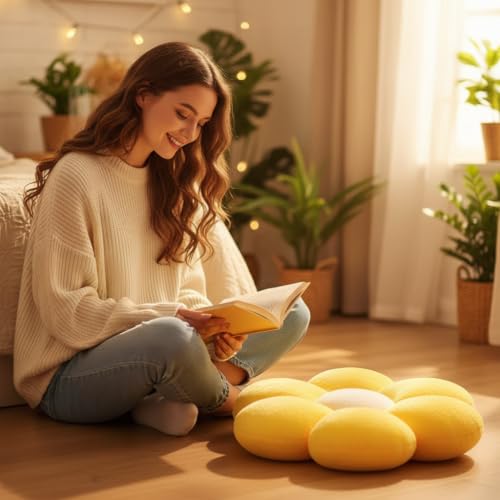 Image of AVSHUB Sunflower Pattern 6 Kali Cute Preppy Decorative Throw Pillow|Floor Cushion with Fibre Filling for Aesthetic Decoration (Yellow, 35CM)